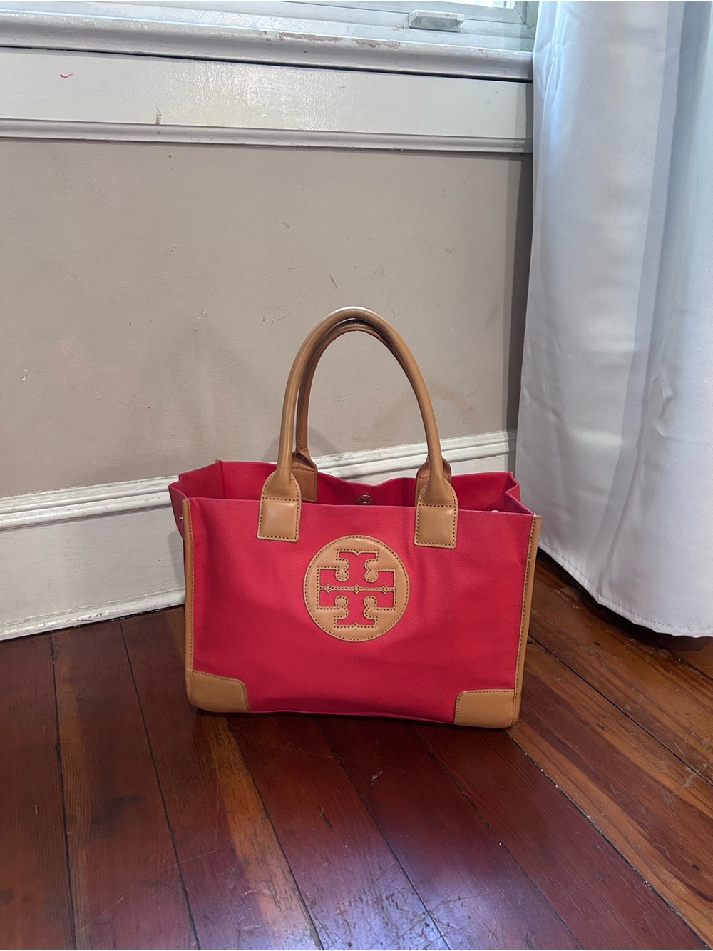 Tory Burch Red and Tan Leather Tote Bag